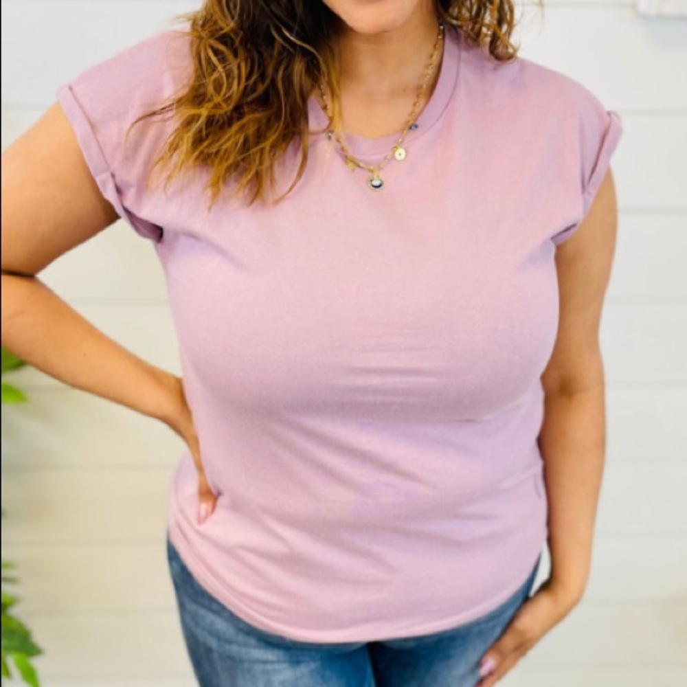 Rolled Sleeve Top SZ MEDIUM in Lavender